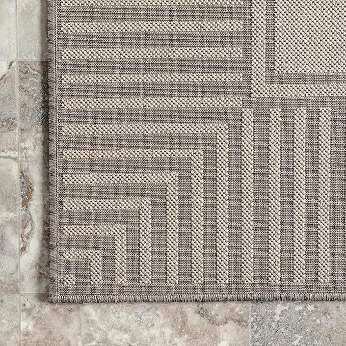 Nuloom Asha Light Grey/Ivory, 5' x 8', Casual, Striped Border, Soft and Cozy, High Traffic, Stain Resistant, Easy Clean, Durable Area Rug for Indoor/Outdoor Patio, Deck, Porch, Garden, Courtyard