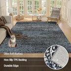 RUGSURE Washable Area Rug - 1/6 Thick - Stain & Water Resistant Non-Slip - Resistant Rug for Living Room, Bedroom, Nursery, Pet & Child Friendly, Vintage Charm Area Rugs (Darkgrey+Bule, 9' x 12')