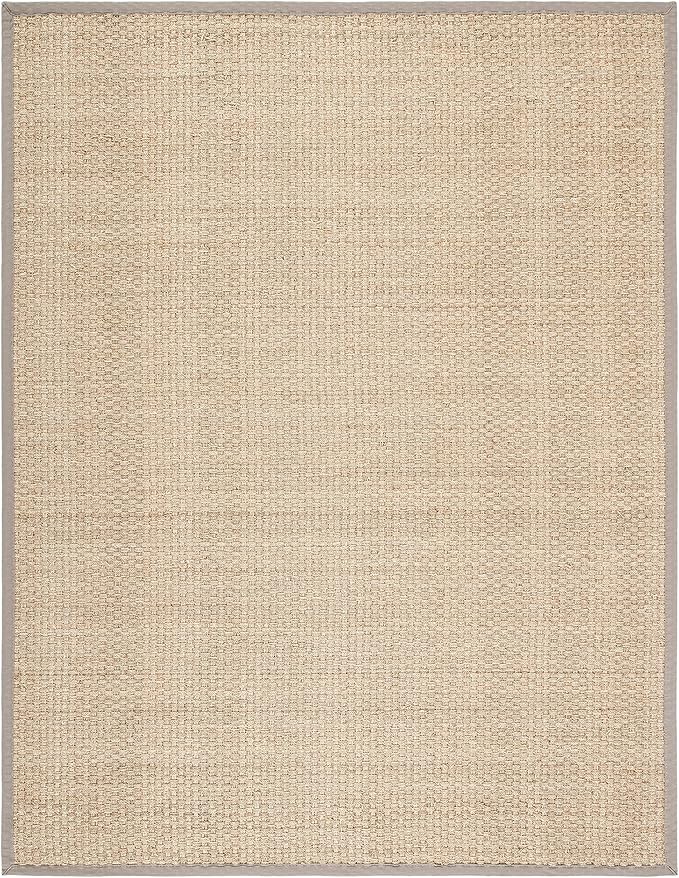 SAFAVIEH Area Rug 11x15 - Natural Fiber Collection - Large - Natural & Grey, Seagrass, Basketweave Pattern with Border (NF114P)