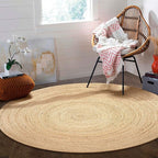 Jute Braided Area Rug, Natural - 4 Feet Round, Boho Neutral Rattan Circle Hand Woven Rugs for Living Room, Bedroom, Nursery, Kitchen, Indoor Use | Farmhouse Rustic Patio Floor Mat for Home Décor