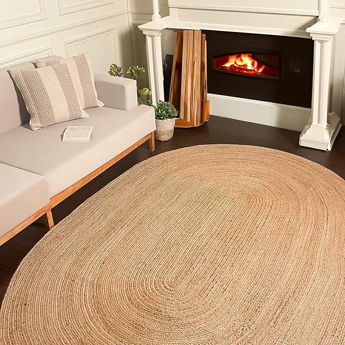 Chardin home Hand Woven Natural Jute Braided Area Rug – 6x9 Feet Oval | Vintage Boho Reversible Rug for Living Room, Bedroom, Dining Area, Entryway | Farmhouse Natural Fiber Floor Covering