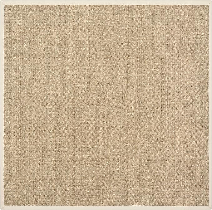 SAFAVIEH Area Rug 11' Square - Natural Fiber Collection - Large - Natural & Beige, Seagrass, Basketweave Pattern with Border (NF114A)