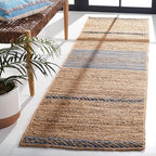 SAFAVIEH Natural Fiber Collection Runner Rug - 2'3" x 8', Natural & Grey, Handmade Stripe Boho Farmhouse Rustic Braided Jute, Ideal for High Traffic Areas in Living Room, Bedroom (NFB262F)