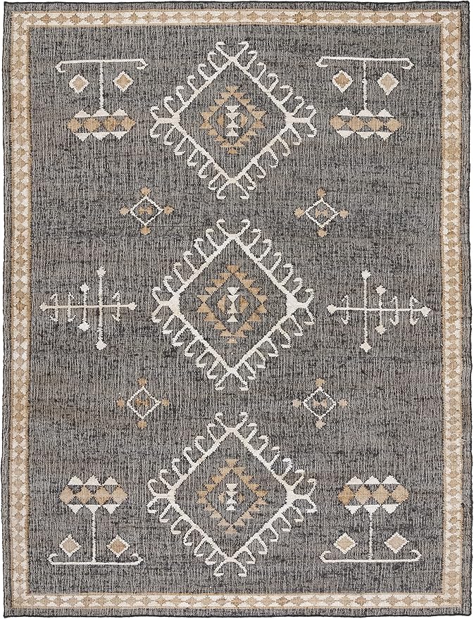 SAFAVIEH Kilim Collection X-Large Area Rug - 12' x 15', Black & Ivory, Handmade Flat Weave Jute, Ideal for High Traffic Areas in Living Room, Bedroom (KLM762Z)