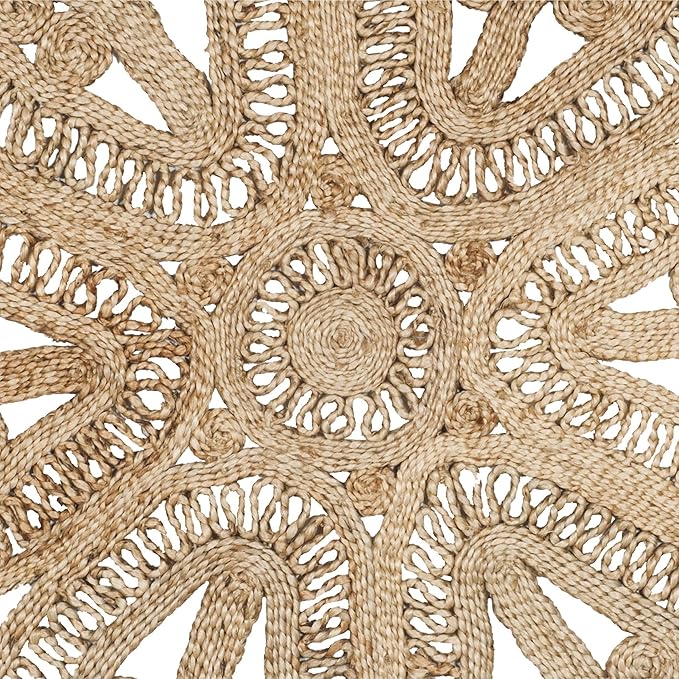 SAFAVIEH Area Rug 5' Round - Natural Fiber Collection - Natural Brown, Handmade Jute, Decorative Boho Floral Design (NF360A)