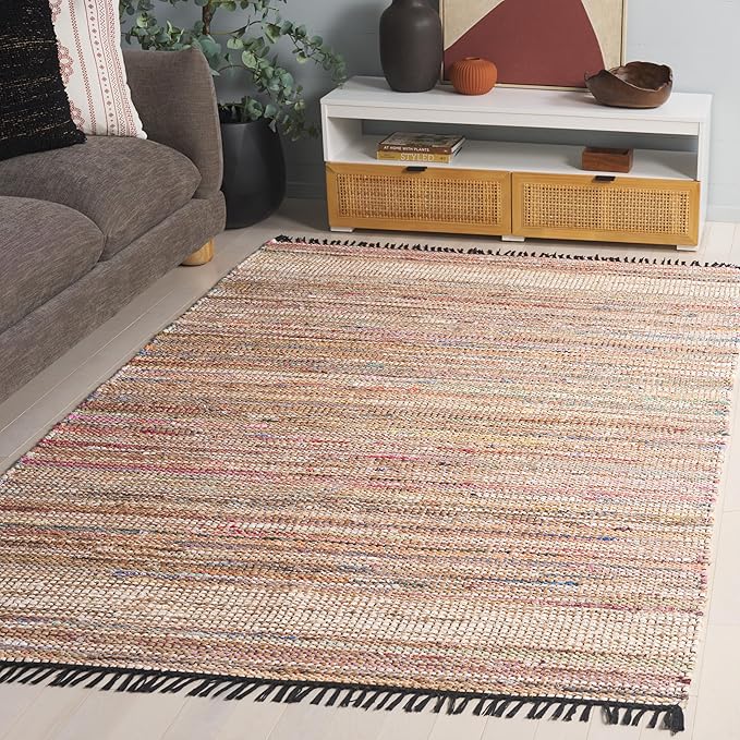 SAFAVIEH Cape Cod Collection Accent Rug - 4' x 6', Pink & Beige, Handmade Denim & Jute, Ideal for The Living Room, Dining, Bedroom (CAP153U)