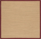 SAFAVIEH Area Rug 6' Square - Natural Fiber Collection - Maize & Burgundy, Sisal, Woven Design with Border (NF141D)