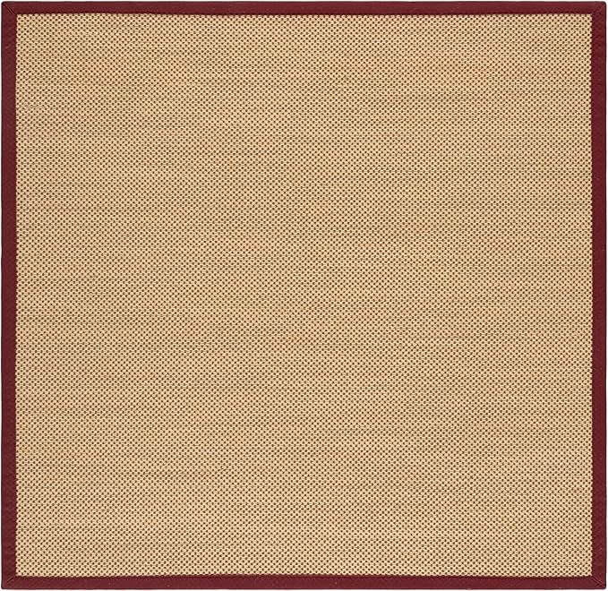 SAFAVIEH Area Rug 6' Square - Natural Fiber Collection - Maize & Burgundy, Sisal, Woven Design with Border (NF141D)