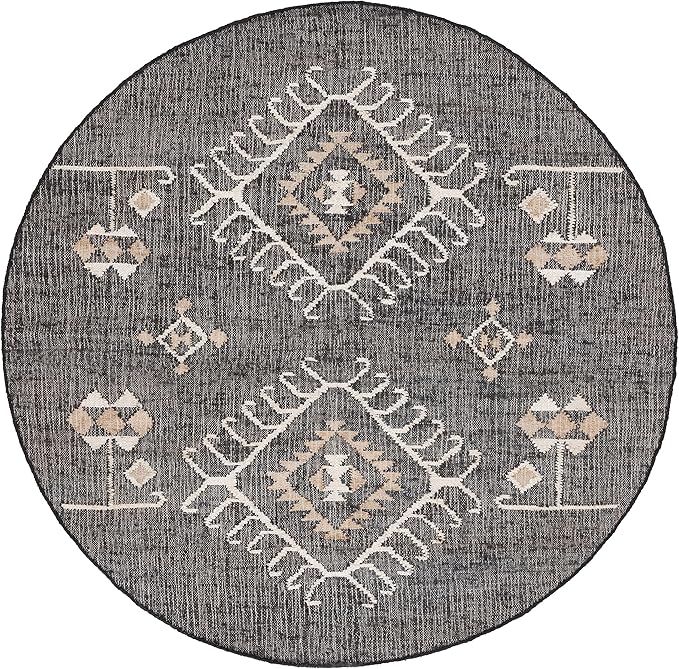 SAFAVIEH Kilim Collection Area Rug - 9' Round, Black & Ivory, Handmade Flatweave Boho Tribal Jute, Ideal for Living Room, Bedroom, Dining Room (KLM762Z-9R)