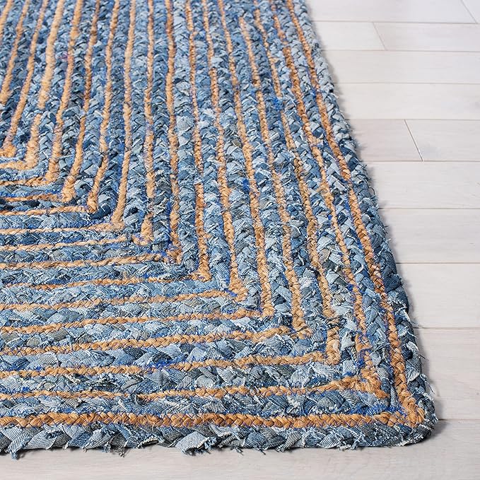 SAFAVIEH Cape Cod Collection Runner Rug - 2'3" x 14', Blue & Natural Brown, Handmade Jute & Cotton, Woven Braided Design (CAP202M)
