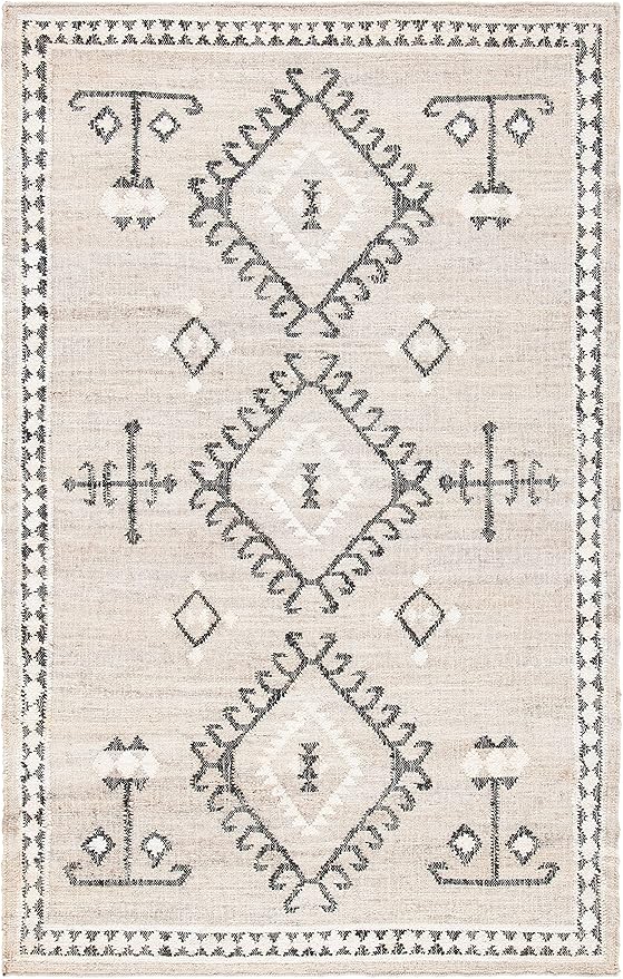SAFAVIEH Kilim Collection Area Rug - 5' x 8', Grey & Black, Handmade Flat Weave Jute, Ideal for High Traffic Areas in Living Room, Bedroom (KLM762F)