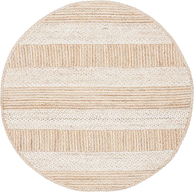 SAFAVIEH Natural Fiber Collection 6' Round Ivory NF887A Stripe Jute Area Rug