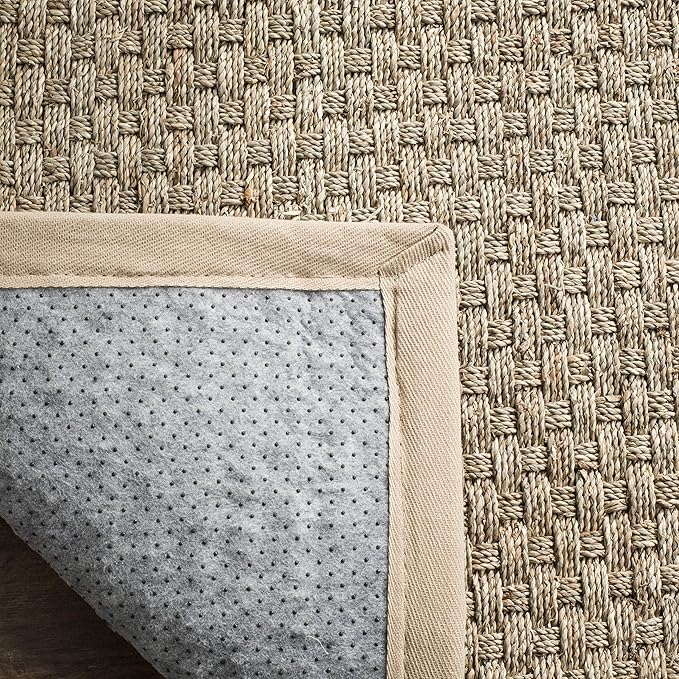 SAFAVIEH Area Rug 9x12 - Natural Fiber Collection - Large - Natural & Beige, Seagrass, Basketweave Pattern with Border (NF114A)