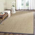 SAFAVIEH Area Rug 6' Square - Natural Fiber Collection - Natural & Dark Grey, Seagrass, Basketweave Pattern with Border (NF114Q)