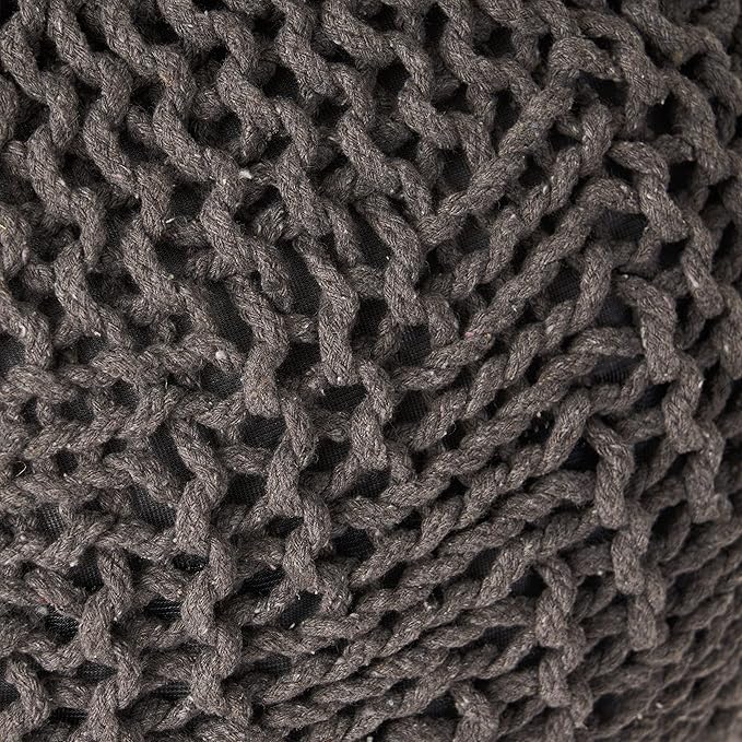Hand-Knitted Pouf Ottoman: 20" Round Footrest & Seat - Handmade with Recycled PET Yarn for Small Living Rooms & Apartments - Cozy Accent for Modern Home Office & Bedroom Decor