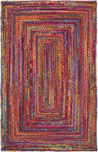 SAFAVIEH Area Rug 3x5 - Cape Cod Collection - Red & Multi, Handmade Jute & Cotton, Woven Braided Design (CAP202A)
