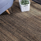 Home Conservatory Seed Handwoven Jute Rug, 5 X 8 Feet, Black/Neutral Geometric Pattern