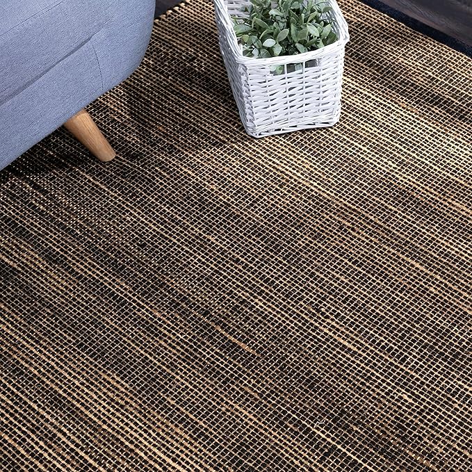 Home Conservatory Seed Handwoven Jute Rug, 4 X 6 Feet, Black/Neutral Geometric Pattern