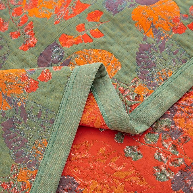 100% Cotton Muslin Blanket Jacquard Ginkgo Leaf Floral Pattern Quilt, Soft Bed Cover Lightweight Breathable Gauzy Reversible Bedspread Coverlet Bedding Full/Queen(78"x94"), No Pillow Sham