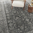 Black Runner Rug 2x12 Vintage Area Carpet Hallway Long Indoor Kitchen Washable Living Room Low Pile Traditional Distressed Retro Accent Throw Rug Non Slip Laundry Bathroom Office Dining Room