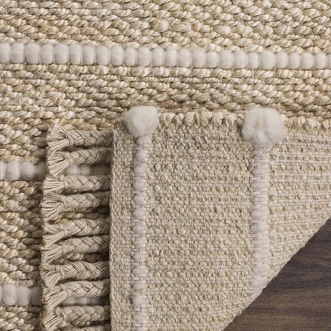 SAFAVIEH Natural Fiber Collection Area Rug - 6' Square, Ivory & Ivory, Handmade Tassel Jute, Ideal for High Traffic Areas in Living Room, Bedroom (NF550B)