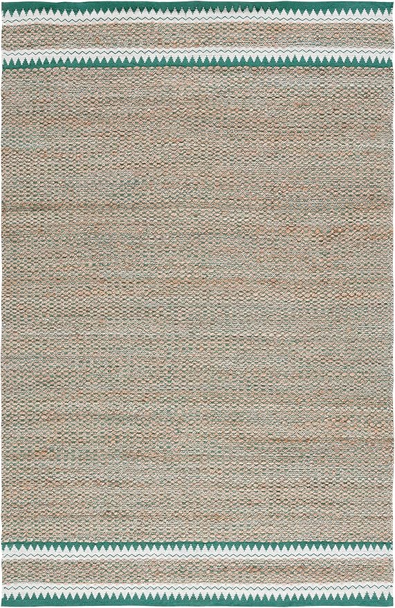 SAFAVIEH Natural Fiber Collection Area Rug - 5' x 8', Natural & Green, Handmade Farmhouse Boho Coastal Rustic Jute, Ideal for High Traffic Areas in Living Room, Bedroom (NF874Y)