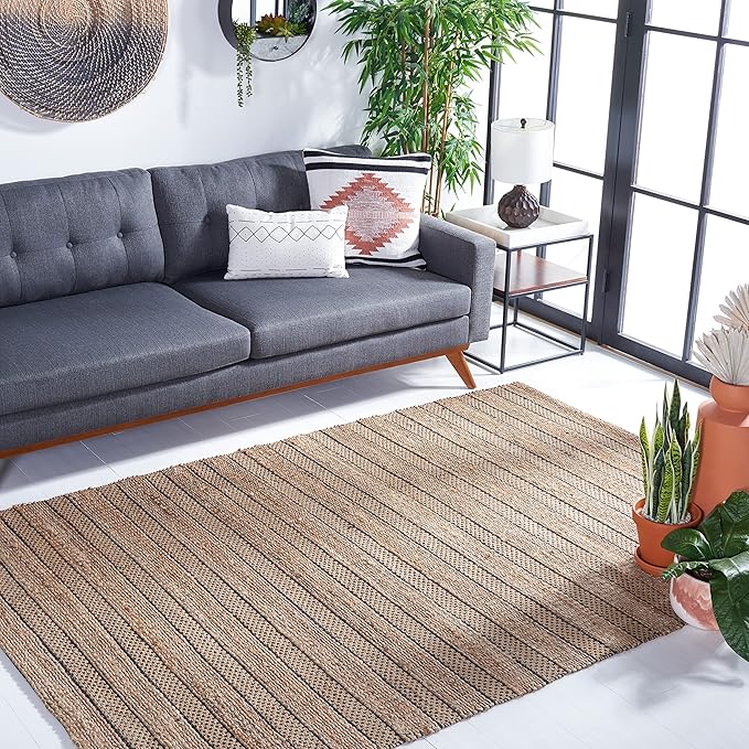 SAFAVIEH Natural Fiber Collection Area Rug - 5' x 8', Black & Natural, Handmade Boho Farmhouse Rustic Jute & Cotton, Ideal for High Traffic Areas in Living Room, Bedroom (NFB654Z)