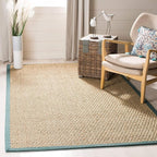 SAFAVIEH Area Rug 5x8 - Natural Fiber Collection - Natural & Light Blue, Seagrass, Basketweave Pattern with Border (NF114M)