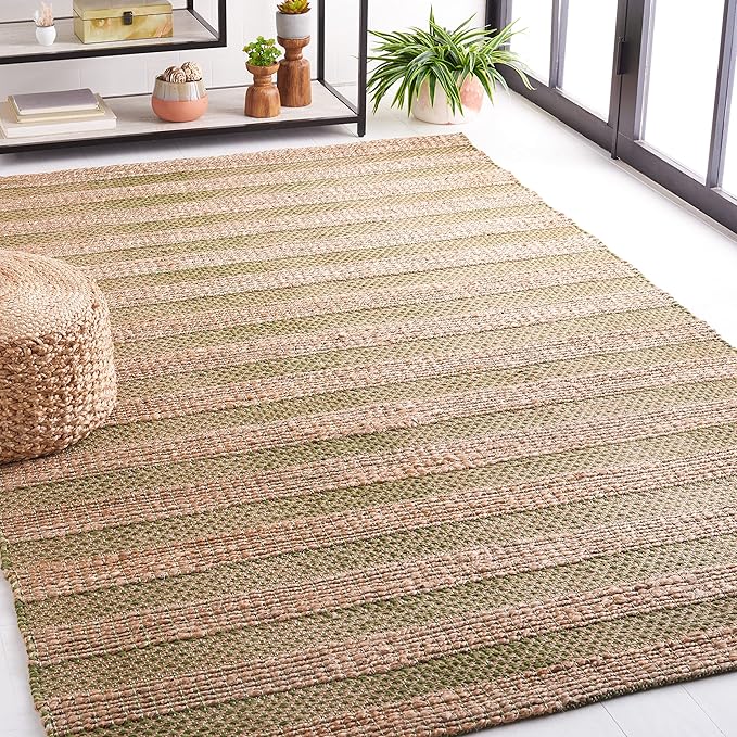 SAFAVIEH Area Rug 8x10 - Natural Fiber Collection - Large - Green & Natural, Handmade Jute & Cotton, Boho Farmhouse Rustic Design, Ideal for Living Room, Bedroom, Dining Space (NFB654Y)