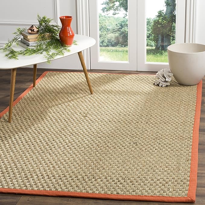 SAFAVIEH Area Rug 6x9 - Natural Fiber Collection - Natural & Rust, Seagrass, Basketweave Pattern with Border (NF114Y)