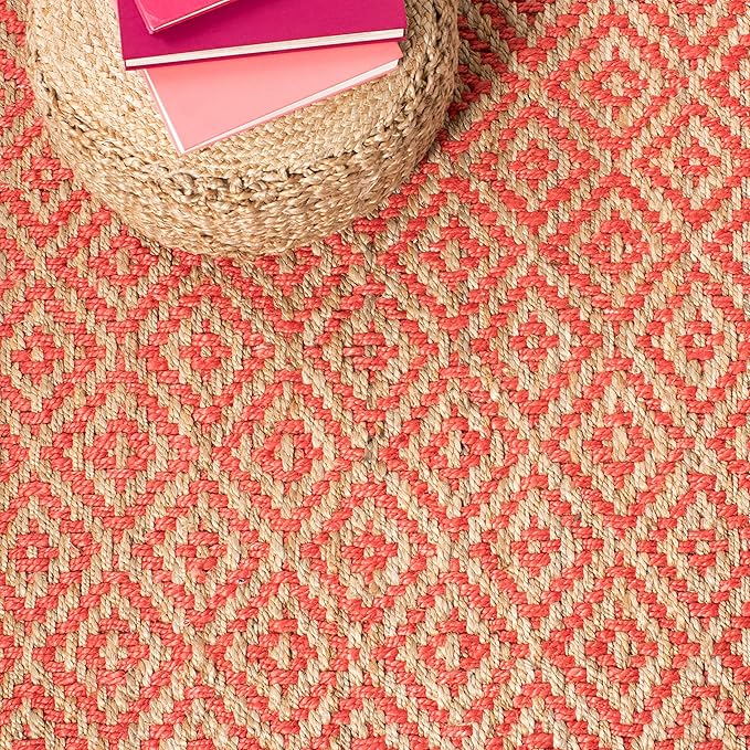 SAFAVIEH Area Rug 8x10 - Natural Fiber Collection - Large - Fuchsia & Natural, Handmade Jute, Boho Style, Diamond Pattern, Ideal for Living Room, Bedroom, Dining Space (NF266G)