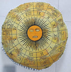 CRAFT KALA Mandala Floor Pillow Cushion Cover Seating Throw Cover Hippie Decorative Bohemian Ottoman Poufs Pom Pom Pillow Cases Boho Indian Cotton Living Room Yoga Home Décor 24" Round, Yellow Zodiac