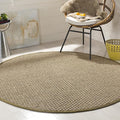 SAFAVIEH Area Rug 4' Round - Natural Fiber Collection - Natural & Olive Green, Seagrass, Basketweave Pattern with Border (NF114G)