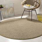 SAFAVIEH Area Rug 4' Round - Natural Fiber Collection - Natural & Olive Green, Seagrass, Basketweave Pattern with Border (NF114G)
