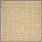 SAFAVIEH Area Rug 6' Square - Natural Fiber Collection - Natural & Olive Green, Seagrass, Basketweave Pattern with Border (NF114G)