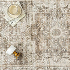 Brown Area Rug 4x6 Vintage Office Washable Distressed Kitchen Carpet Non Slip Soft Indoor Traditional Medallion Retro Accent Throw Rug for Entryway Bedroom Dining Living Room