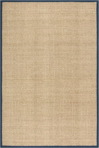 SAFAVIEH Area Rug 6x9 - Natural Fiber Collection - Natural & Blue, Seagrass, Basketweave Pattern with Border (NF114E)