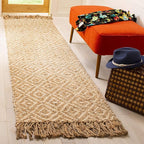 SAFAVIEH Natural Fiber Collection Runner Rug - 2'3" x 8', Ivory & Natural, Handmade Boho Diamond Tassel Jute, Ideal for High Traffic Areas in Living Room, Bedroom (NF266A)