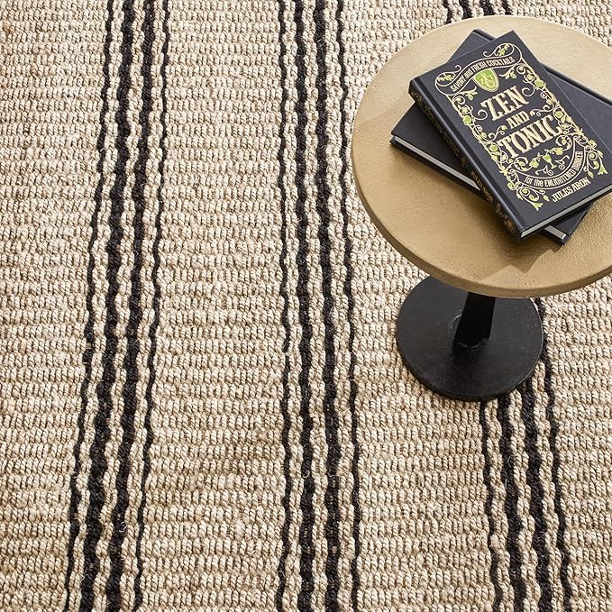 Dash & Albert Jute Ticking Black Handwoven Jute Rug, 2 X 3 Feet, Neutral Stripe Pattern - Premium Luxury Hotel Quality Soft Breathable Hypoallergenic Machine Washable Easy Care All Season
