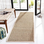 SAFAVIEH Natural Fiber Collection Runner Rug - 2'6" x 22', Natural & Ivory, Seagrass, Basketweave Pattern with Border (NF114J)
