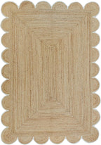 Scalloped Natural Jute Area Rug, Off White Trim, 2'x10'