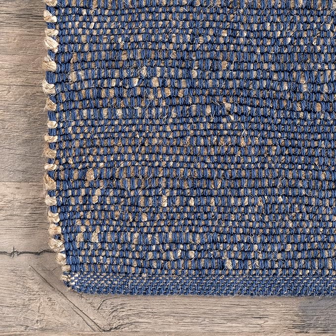 nuLOOM 6x9 Elfriede Jute & Cotton Hand Woven Area Rug, Blue, Solid Rustic Farmhouse Style, Weaved Design, Natural Fiber, For Bedroom, Living Room, Dining Room, Hallway, Office, Entryway