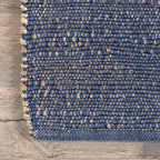 nuLOOM 2'6" x 8' Elfriede Jute & Cotton Hand Woven Area Rug, Blue, Solid Rustic Farmhouse Style, Weaved Design, Natural Fiber, For Bedroom, Living Room, Dining Room, Hallway, Office, Entryway