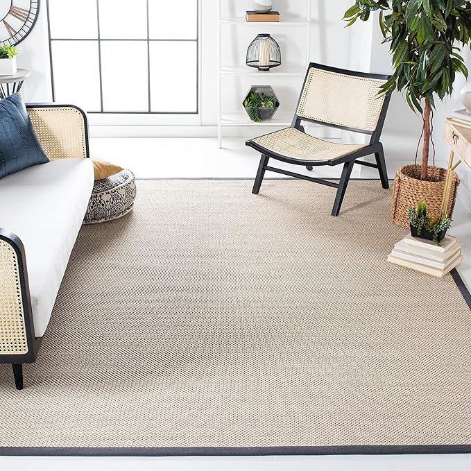 SAFAVIEH Area Rug 8x10 - Natural Fiber Collection - Large - Marble & Dark Grey, Sisal, Woven Design with Border (NF143D)