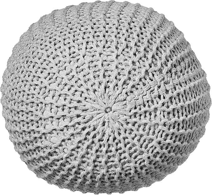 Urban Lifestyle Round Knit Pouf, Light Grey