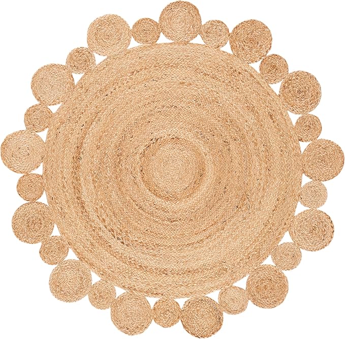 SAFAVIEH Natural Fiber Round Collection 5' Round Natural NFB307A Handmade Boho Country Charm Jute Area Rug
