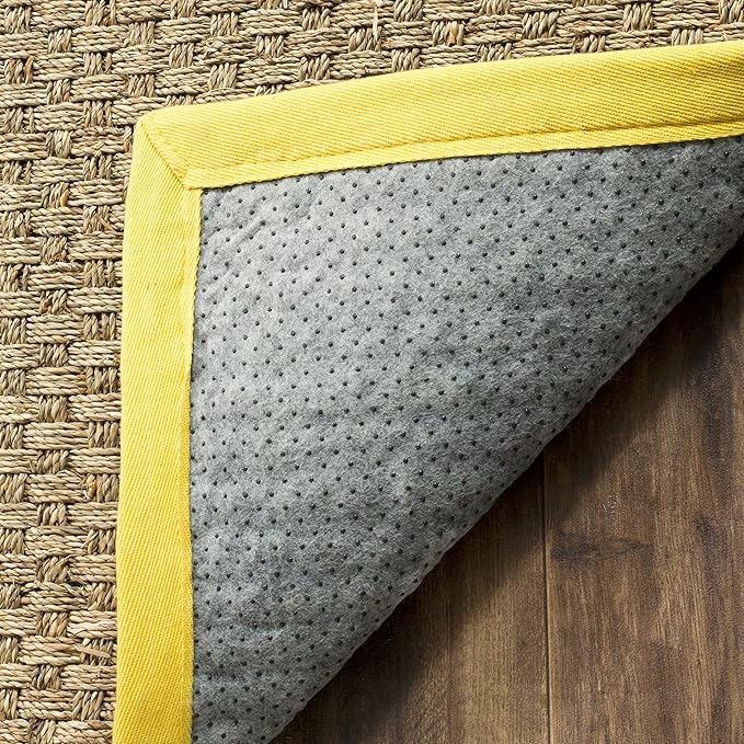 SAFAVIEH Area Rug 4x6 - Natural Fiber Collection - Natural & Gold, Seagrass, Basketweave Pattern with Border (NF114X)