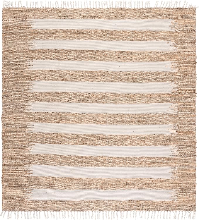 SAFAVIEH Natural Fiber Collection Area Rug - 7' Square, Natural & Ivory, Handmade Jute & Cotton, Ideal for Living Room, Bedroom, Dining Space (NF124A)