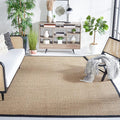 SAFAVIEH Area Rug 10' Square - Natural Fiber Collection - Large - Natural & Black, Seagrass, Basketweave Pattern with Border (NF114C)