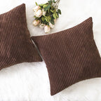 Home Brilliant Throw Pillow Covers 18x18 Set of 2 Solid Plush Corduroy Striped Square Cushion Covers Bed Decor, 18x18 inch, Brown